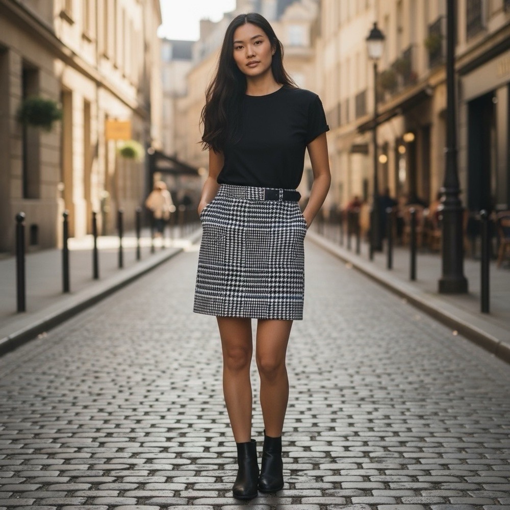 MICHAEL‎ Michael Kors Houndstooth Pencil Skirt Fitted Belt Black Blue 2P NWOT